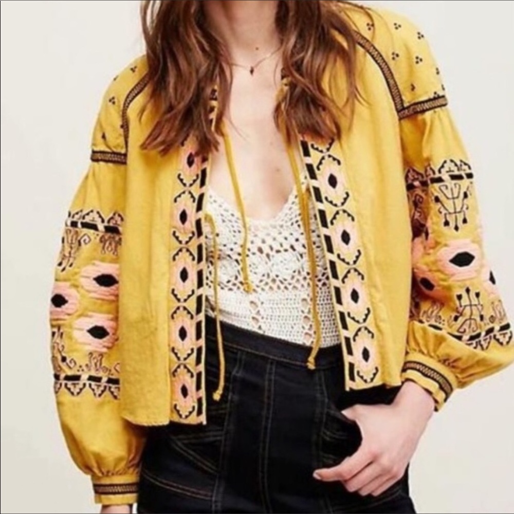 RD & Koko embroidered long sleeve open front top jacket bohemian gypsy